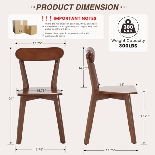 HNY Farmhouse Solid Wood Dining Chairs Set of 4, Mid Century Modern Armless K...