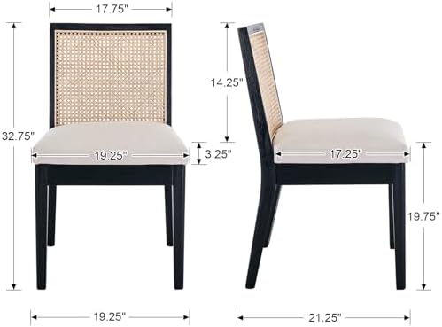 HNY Farmhouse Rattan Dining Chairs Set of 6, Black Solid Hardwood Frame, Upho...