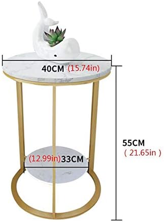 Telephone Table, 2 Layer White Marble Print Side Table,with Gold Metal Frame,...