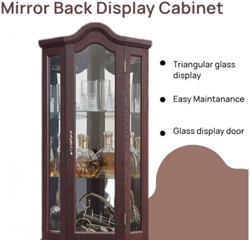 70" Lighted Corner Curio Cabinet,Inside Mirror Corner Glass Display Case...