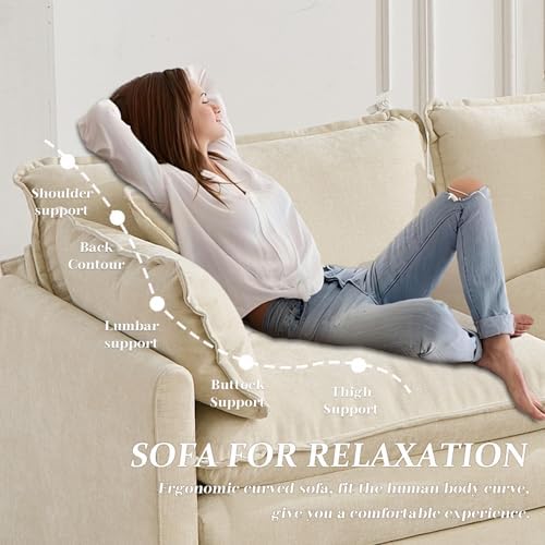 SoarFlash 77.95" Chenille L Shaped Modular Sofa with Ottoman,Beige