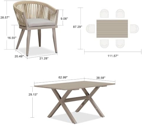 PURPLE LEAF 7 Pieces Outdoor Dining Set with Cushion Chairs, Champagne