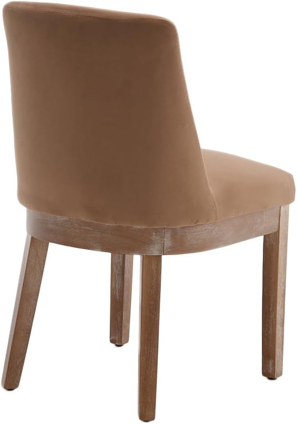 Modern Dining Chairs Set of 4, Comfortable Velvet Fabric Upholstered Kitchen Side Chairs with Back and Wood Legs for Living Room, Khaki