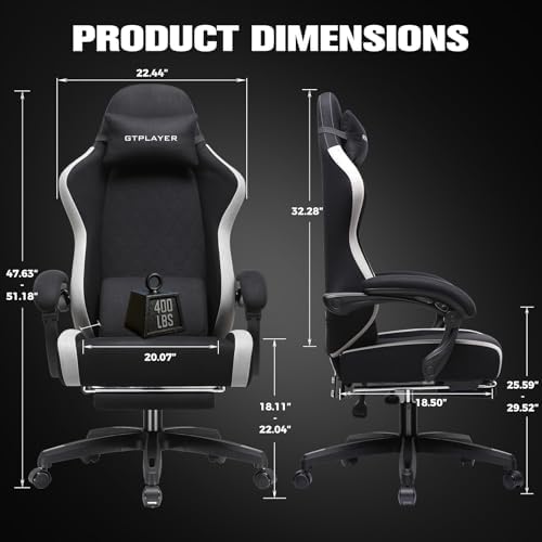 GTPLAYER Big and Tall Gaming Chair 350lbs Heavy Duty Office Chair with Foot R...