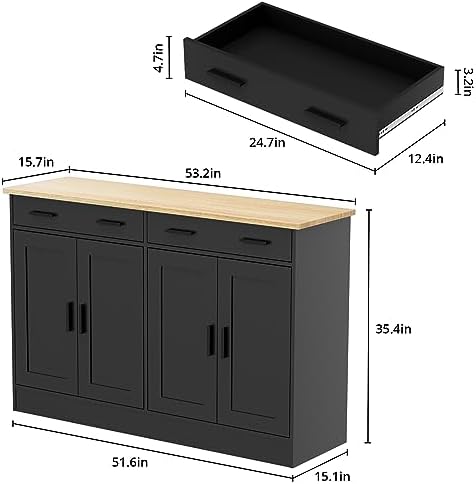 Anystyle 53" Black Buffet Cabinet with Storage, Kitchen Sideboard Buffet...