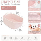 XUANGUO Medium Woven Cotton Rope Storage Basket with Handles, Light Pink | Small decorative rectangle storage bin for baby nursery items and cat toys; ideal as an empty gift basket or dog toy basket