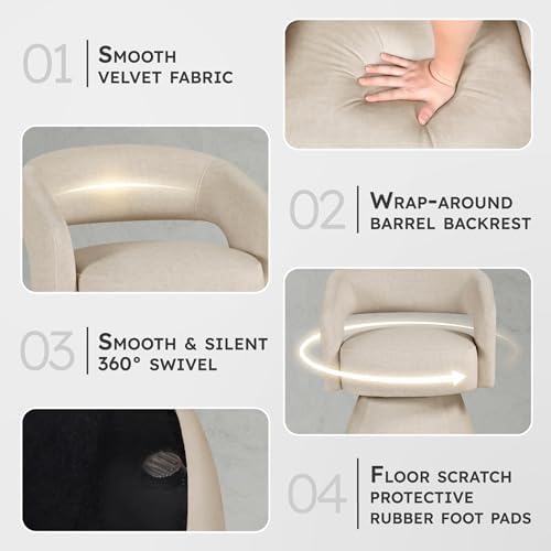 Lexicon Swivel Accent Chair, Modern Velvet Round Barrel Chair, Taupe | Swivel...