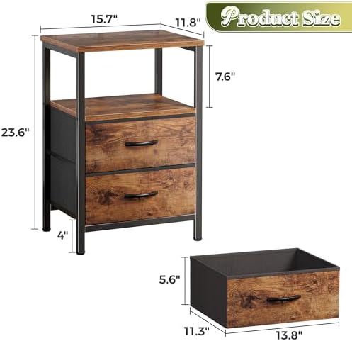 Huuger Night Stand Set of 2, Nightstand with 2 Drawers, Bedside Table