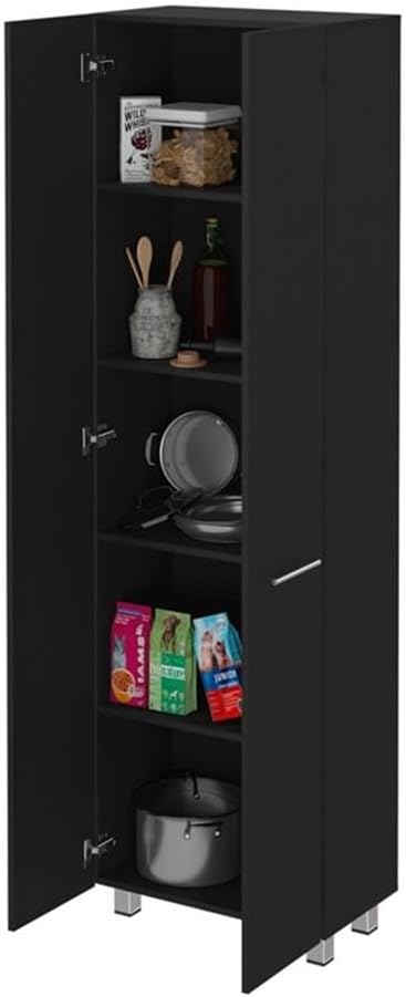 Pemberly Row 79" H Engineered Wood Double Door Pantry Cabinet, Black Fin...