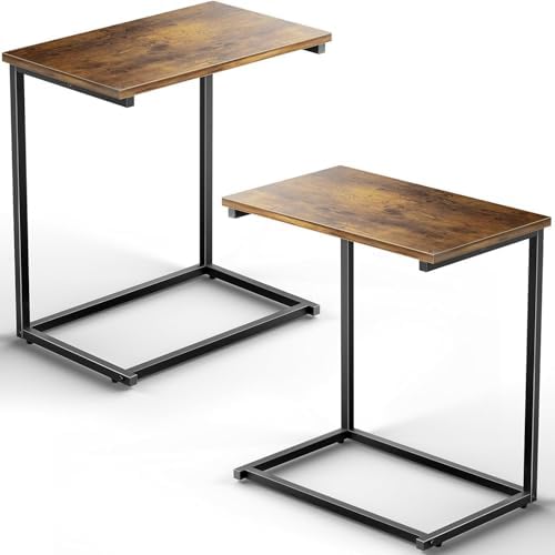 Pipishell C Shaped End Table Set of 2, Side Table for Couch Slide Under, C Ta...