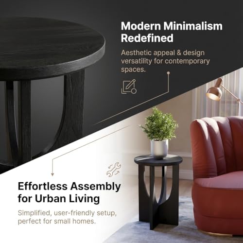 Stupa Solid Wood End Table – 22" Tall Round Side Table for Living Room o...