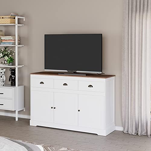 Keyluv White Buffet Cabinet Storage Sideboard Farmhouse Server Bar Wine Cabin...