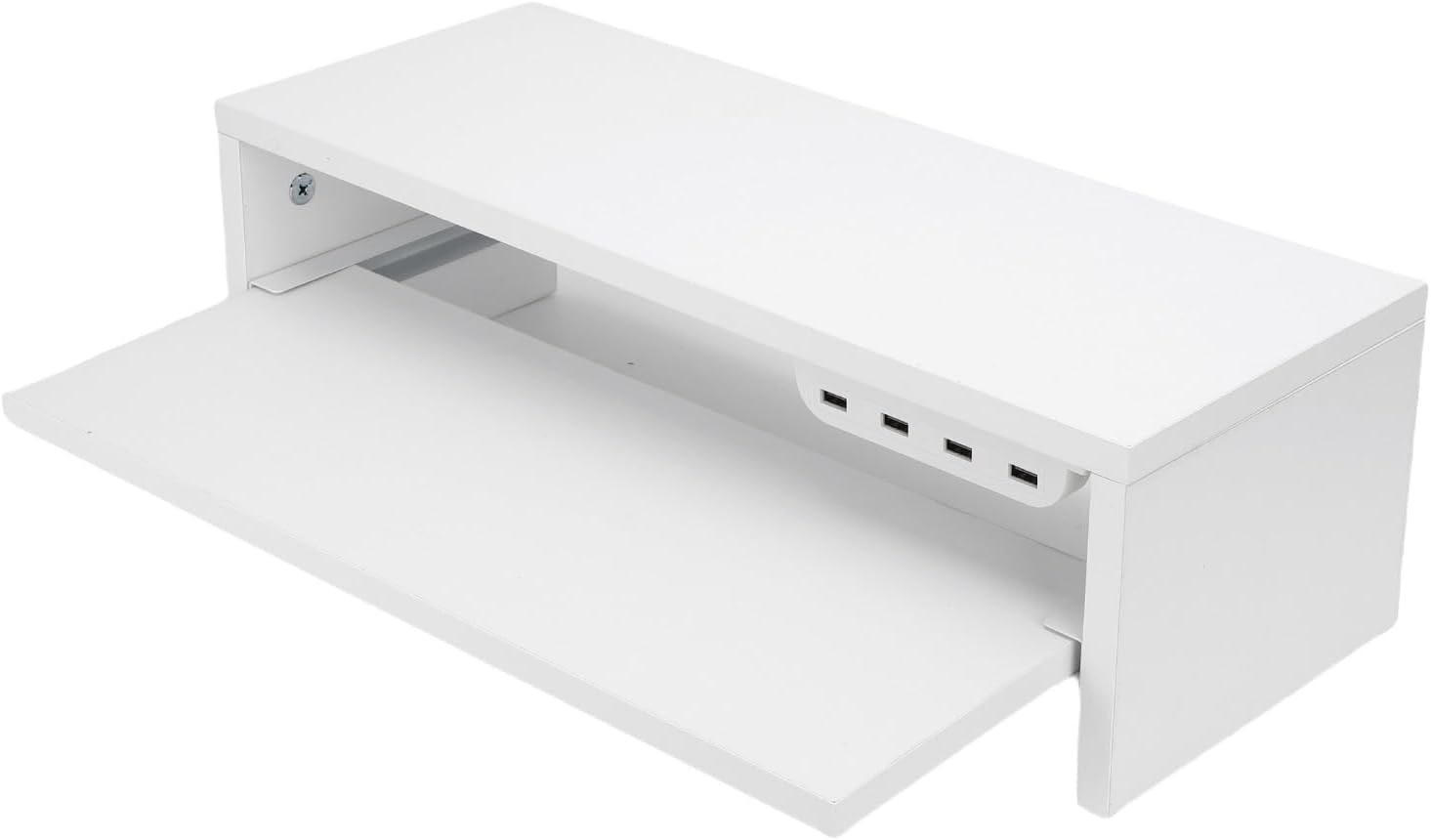 BAFOVY Desktop Monitor Stand Riser with USB Hub and Drawer, 20-Inch Wooden Desk Organizer for Laptop and Computer Screens, 15cm Height Adjustable Solution (Milk White)