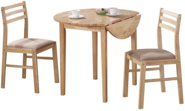 CARTESIAN 3-Piece Drop Leaf Dining Set, Natural Wood Table and 2 Chairs with ...
