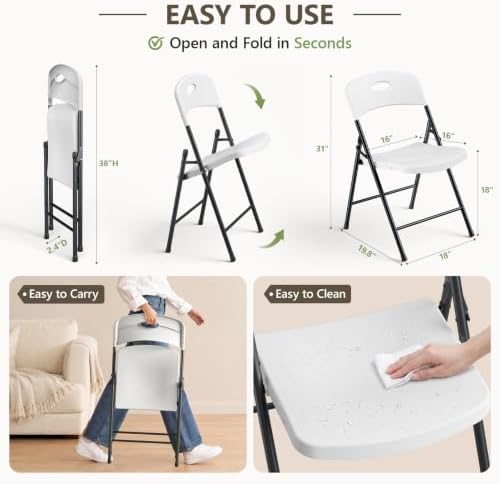 4FT Adjustable Height Folding Table and Chairs Set for 4, Heavy Duty Plastic ...