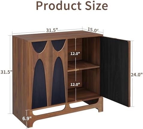 Bifins 63” Walnut and Black Sideboard Buffet Cabinet with Storage Set of 2