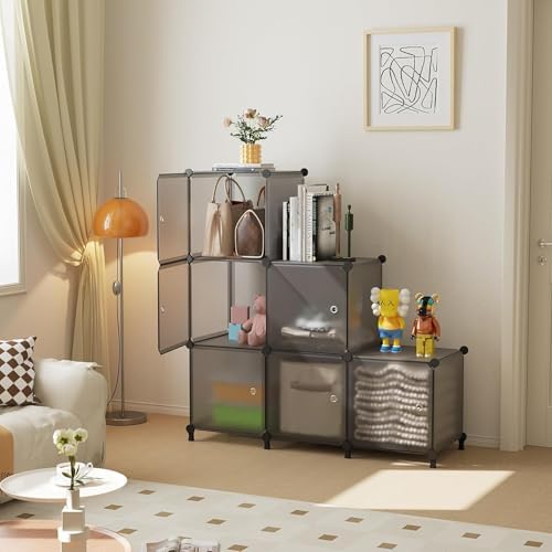 6Cube Storage Organizer Modular Stackable with Doors Grey