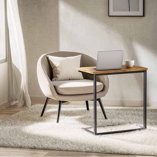 Pipishell C Shaped End Table Set of 2, Side Table for Couch Slide Under, C Ta...