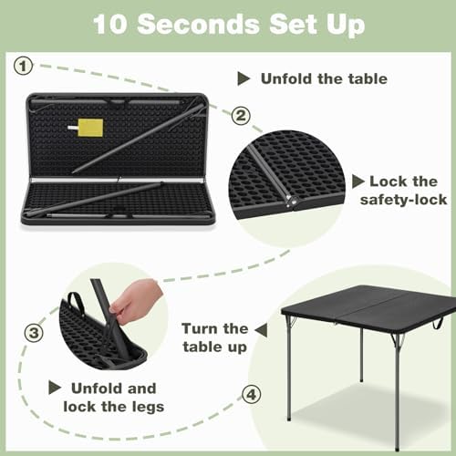 34" Square Folding Table for 4 Person, 330lbs Weight Capacity Foldable T...