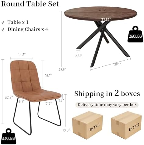 HIPIHOM 45.3 Inch Round Dining Table Set for 4, Mid Century Modern Small Coff...