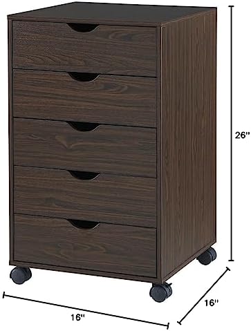 Naomi Home Under Desk Office File Cabinet with 5 Drawers, Rolling Storage Org...