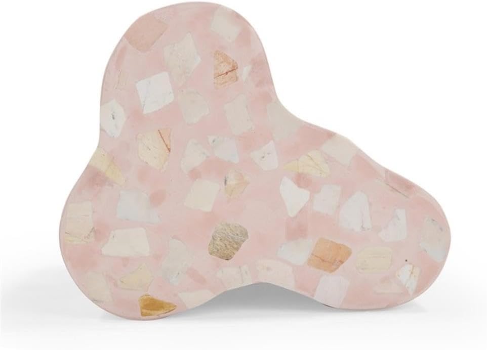 Pemberly Row Contemporary Slab Terrazzo Side Table, Sunset Pink Finish, Concr...