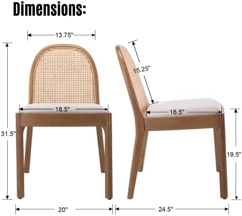LukeAlon Linen Dining Chairs Set of 4, Natural Woven Cane Back with Solid Woo...