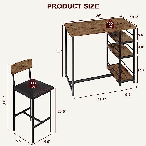 IDEALHOUSE Dining Table Set for 2, Counter Height Kitchen Table and Chairs, B...
