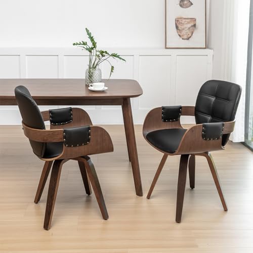Swivel Dining Chairs, Mid Century Modern Chairs with Arms and Curved Back