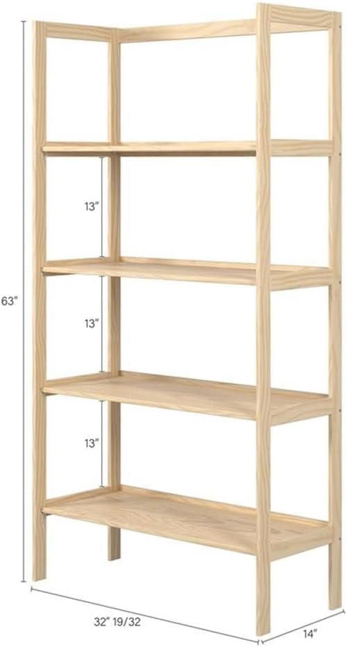 Pemberly Row Modern Solid Wood 4-Shelves Folding Bookcase/Pantry in Unfinished