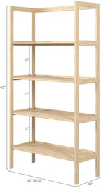 Pemberly Row Modern Solid Wood 4-Shelves Folding Bookcase/Pantry in Unfinished