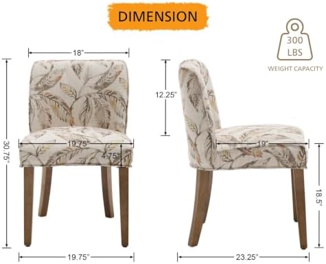 Mid-Century Dining Chairs Set of 4, Linen Fabric Floral Pattern Kitchen Chair...