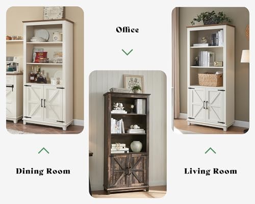 AMERLIFE 2-Piece 5-Tier Farmhouse Bookcase with Barn Doors, Rustic White