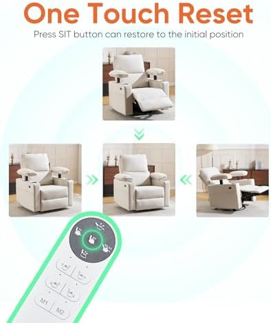 270° Swivel Rocker Recliner with Adjustable Armrests,Oversized Power Nursery Recliner with USB Port,Rocking Chair Nursery with One-Touch Reset,Double Cup Holder,Faux Leather,Beige