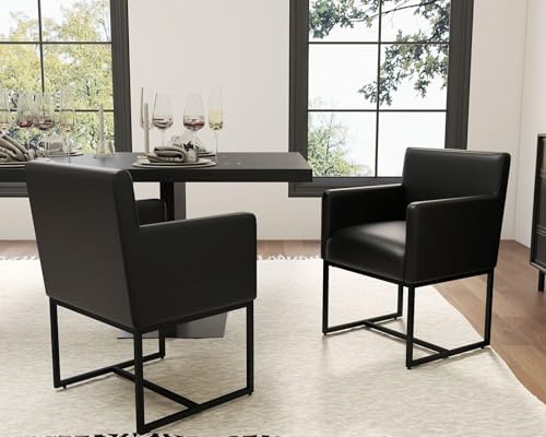 HNY Mid Century Modern Upholstered Dining Chairs with Arms Set of 2, Faux Lea...