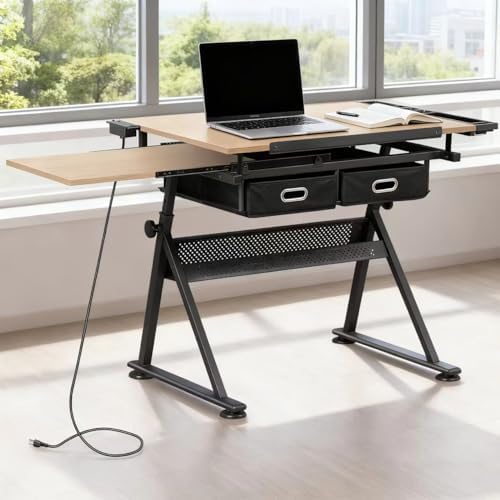 ZENY Adjustable Drafting Table with Stool Tilting Drawing Desk Artist Table