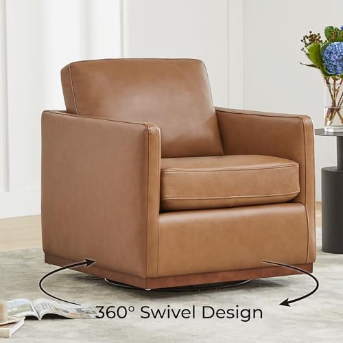 CHITA Genuine Leather Swivel Chair, Wood Frame, Fully Assembled, Saddle