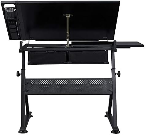 Yaheetech Adjustable Drafting Table Art Desk,Storage Drawers & Stool,Blac...