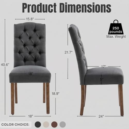 Tufted Dining Chair Fabric Button Upholstered Modern Kitchen Diner Set of 2