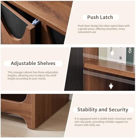 Bifins 63” Walnut and Black Sideboard Buffet Cabinet with Storage Set of 2