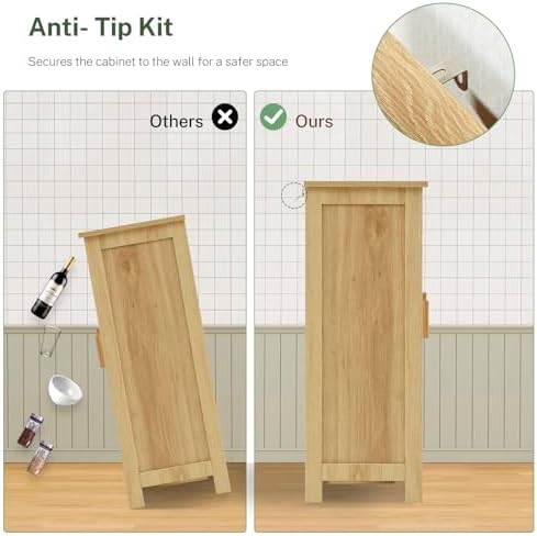 Iwell Rattan Storage Cabinet with 4 Adjustable Shelves, Coffee Bar Cabinet, S...