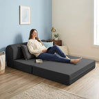 D&D Futon Furniture Sleeper Chair Folding Bed, Studio Sofa Guest Folded Mattress, High Density Foam (72 x 48 x 6, Black)