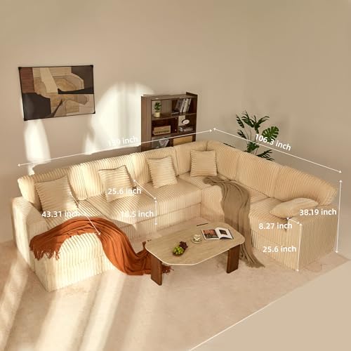 GOSUHI 139" U-Shaped Cloud Couch, Modular Sectional, Deep Seats, White |...