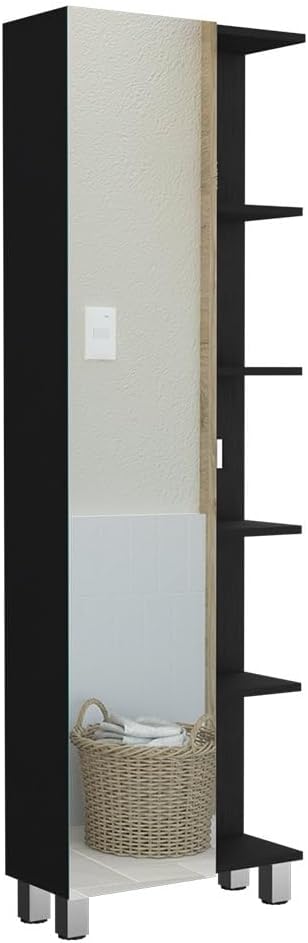 Modern Single Door Cabinet, Storage Cabinet with Five External Shelves and Fo...