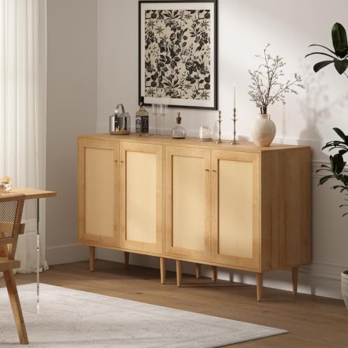 EYYTHUNG Rattan Storage Cabinets Set of 2 Accent Sideboard Boho Buffet Kitche...