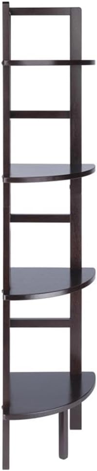 Pemberly Row Corner Solid Wood Baker's Rack, Coffee Finish, 4-Shelf Storage, 63.58" H x 13.86" W x 13.86" D, Space-Saving Transitional Design for Kitchen, Living Room, Dining Room, or Bathroom Use