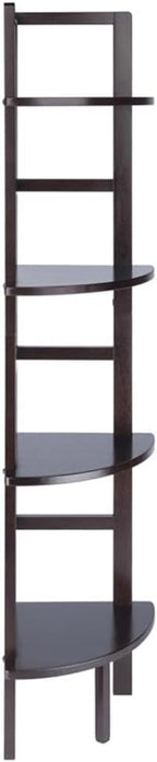 Pemberly Row Corner Solid Wood Baker's Rack, Coffee Finish, 4-Shelf Storage, 63.58" H x 13.86" W x 13.86" D, Space-Saving Transitional Design for Kitchen, Living Room, Dining Room, or Bathroom Use