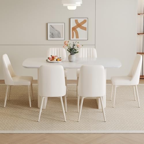 Ebullient 67'' Modern Dining Table Set for 6, White Kitchen Table Cha...