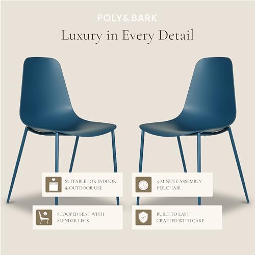 Poly & BARK Isla Modern Kitchen Chairs Set of 4 - Plastic Dining Chair wi...