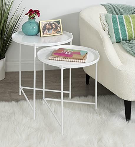 Kate and Laurel Ulani Modern Nesting Side Table, Set of 2, White, Sophisticat...